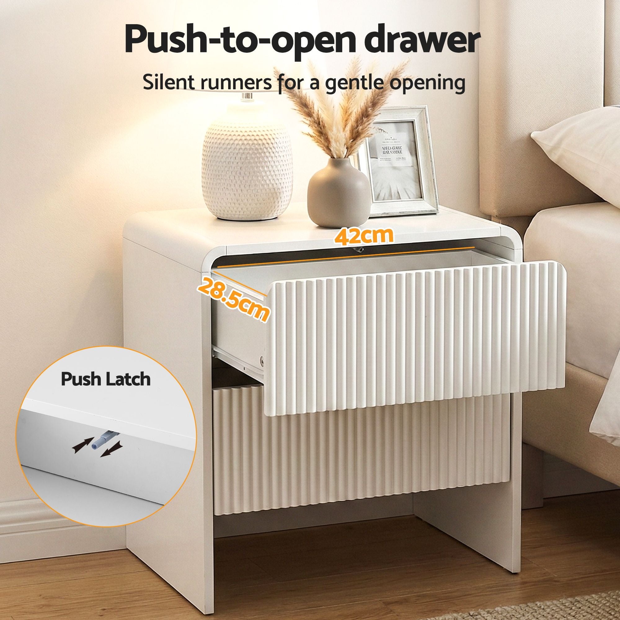 2x Bedside Table 2 Drawers - Beige