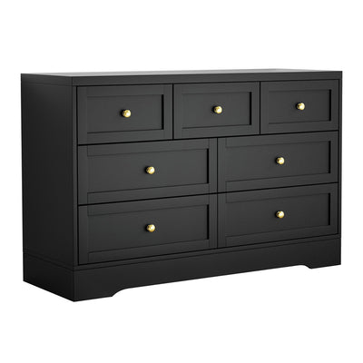 7-Drawer Chest of Drawers with Metal Handles - Black in sleek black finish with gold knobs, modern bedroom storage solution by Bedzy