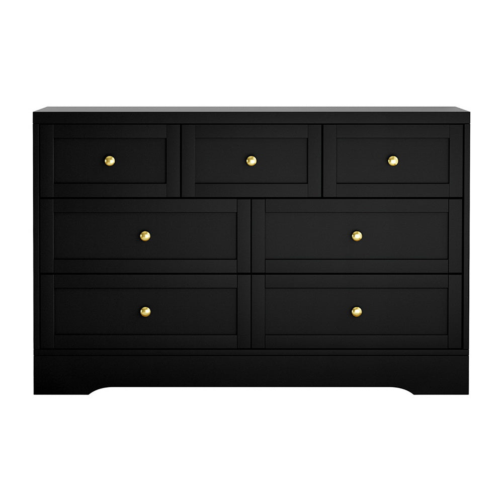 7-Drawer Chest of Drawers with Metal Handles - Black