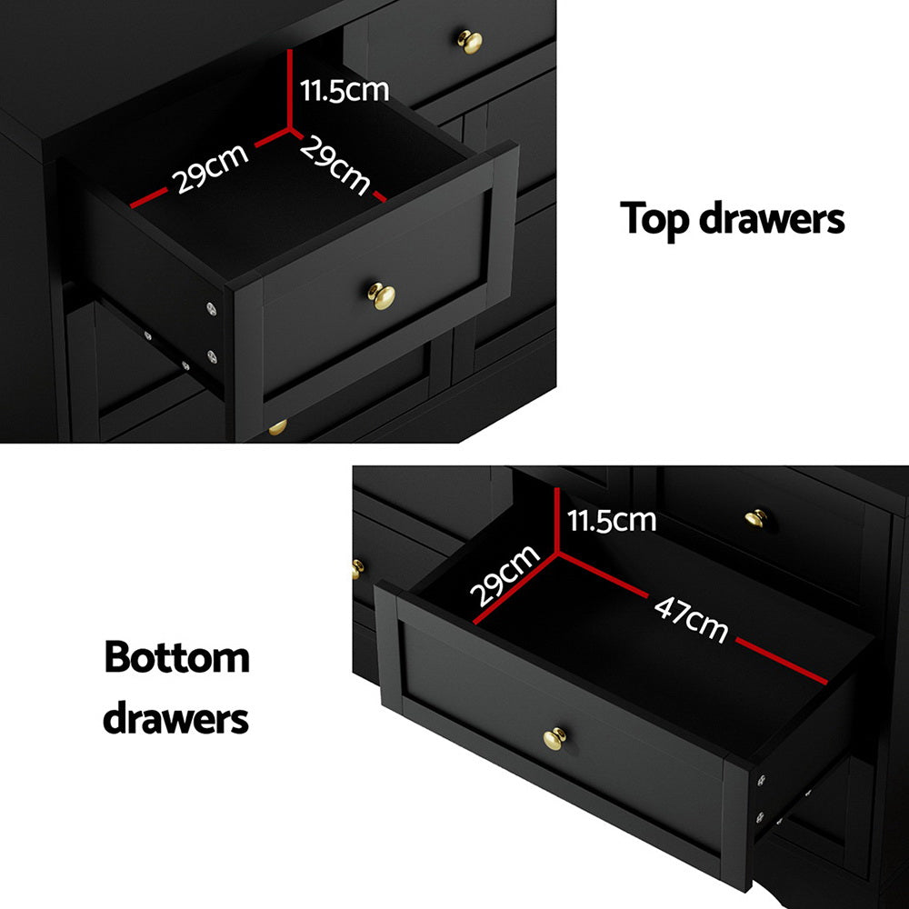 7-Drawer Chest of Drawers with Metal Handles - Black