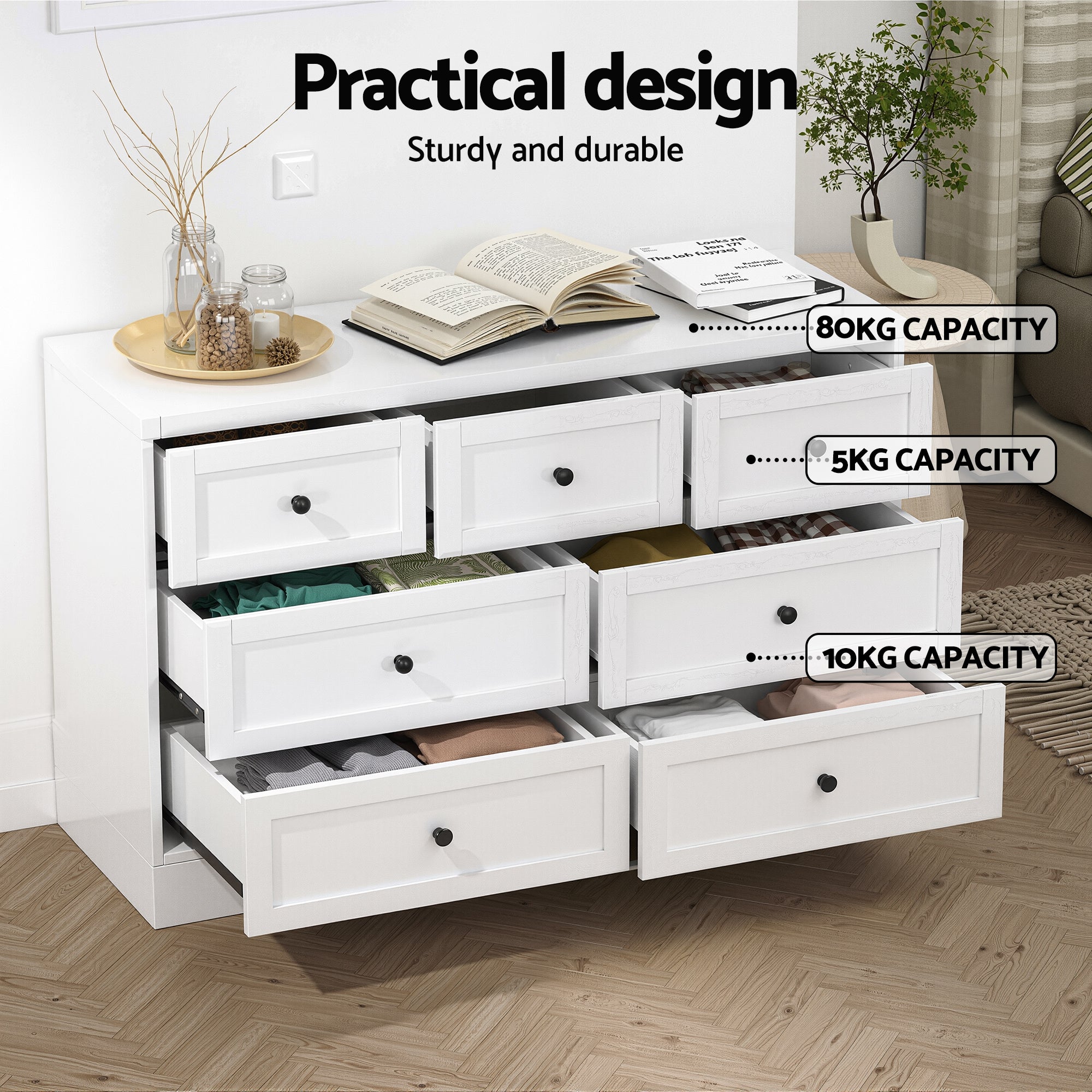 7 Chest of Drawers Dresser Table White