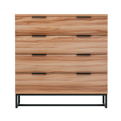 4 Chest of Drawers Cabinet Dresser Table Tallboy Storage Bedroom Rust Oak with black metal base and sleek drawer handles