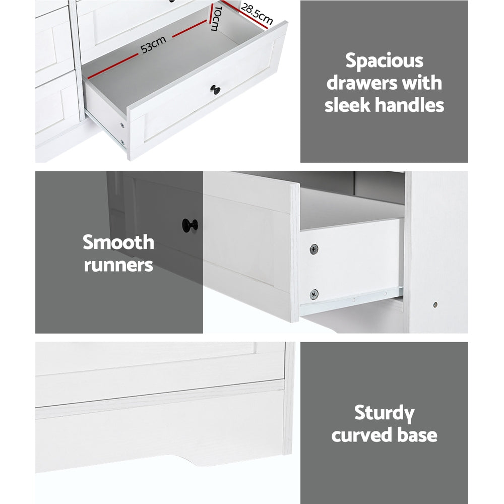 6 Drawer Classic Style Lowboy - White