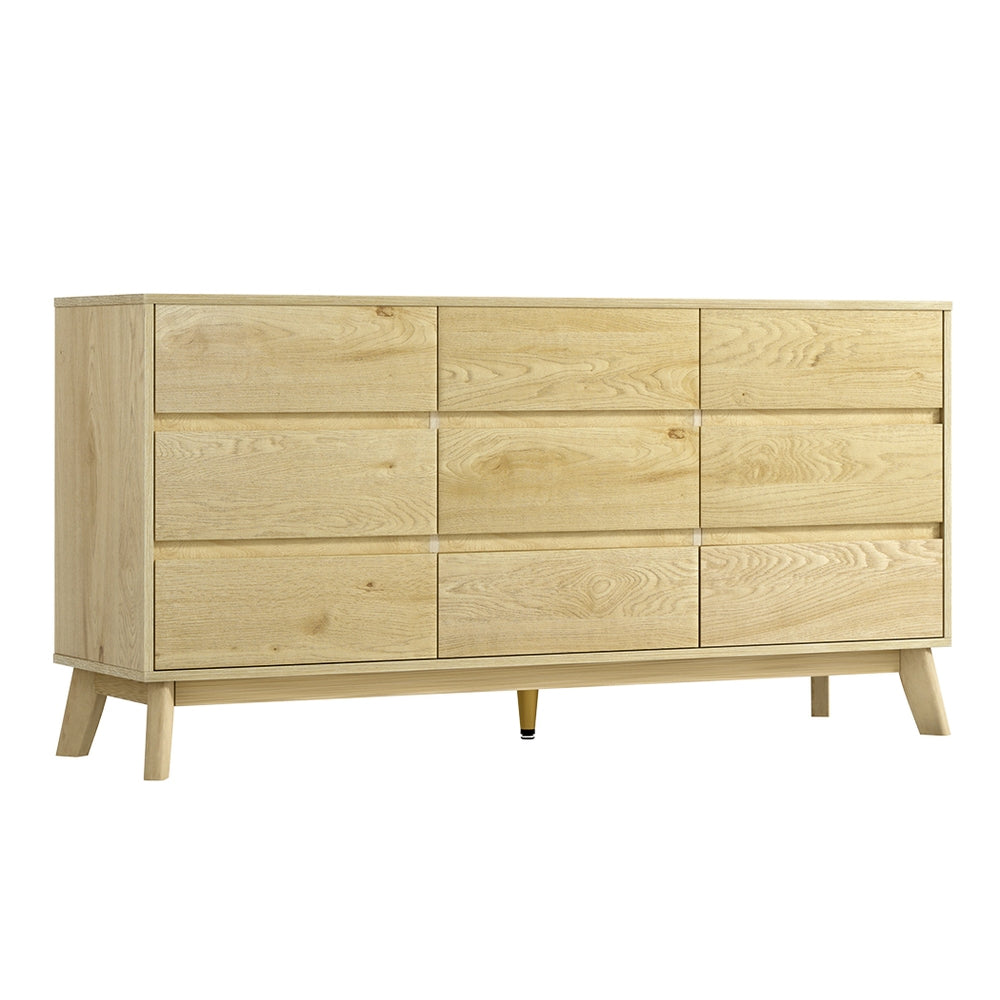 9 Drawer Lowboy Cabinet - Pine with smooth glide drawers and angled legs, designed for bedroom furniture by Bedzy