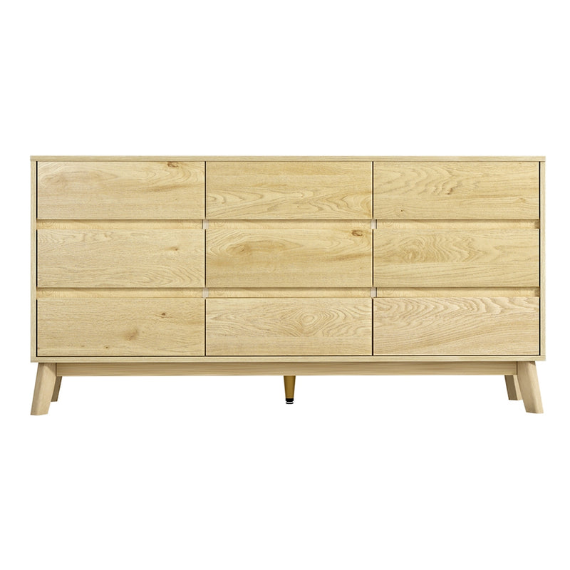 9 Drawer Lowboy Cabinet - Pine in natural finish with clean lines and spacious drawers, ideal for bedroom furniture by Bedzy.