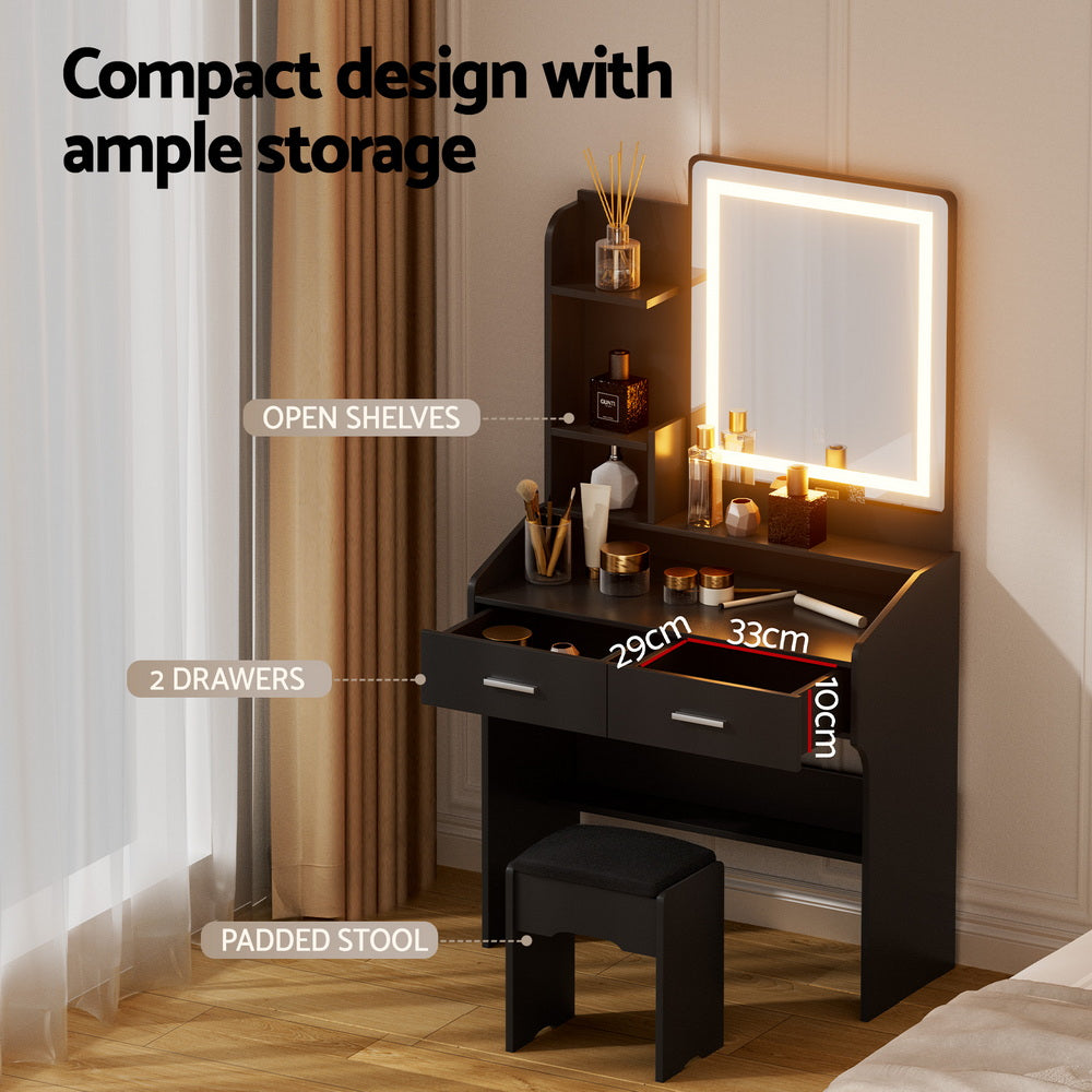 Dressing Table Set Stool Led Black