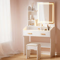 Doris LED Dressing Table Makeup Mirror with Stool Set White