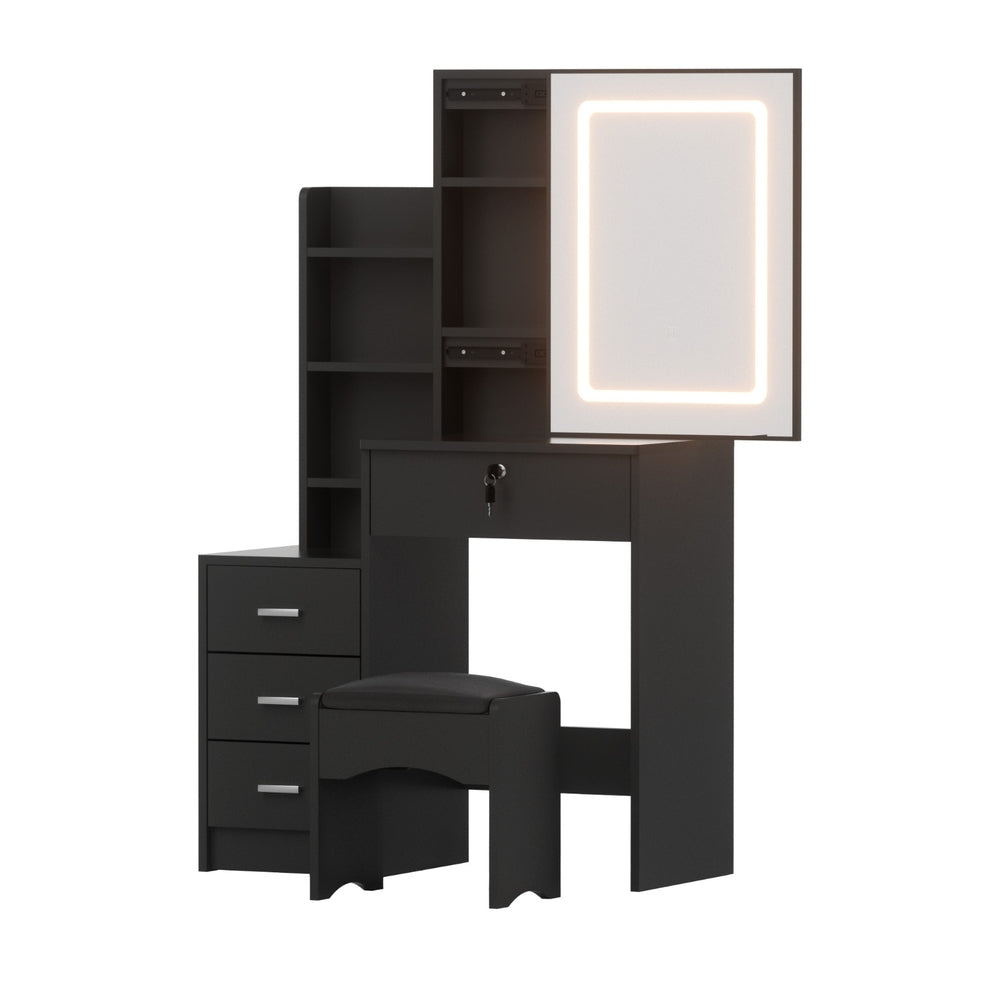 Dressing Table Vanity Desk Set Stool Led Black-1