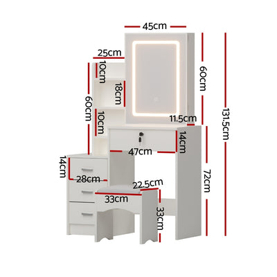 Dressing Table Vanity Desk Set Stool Led White