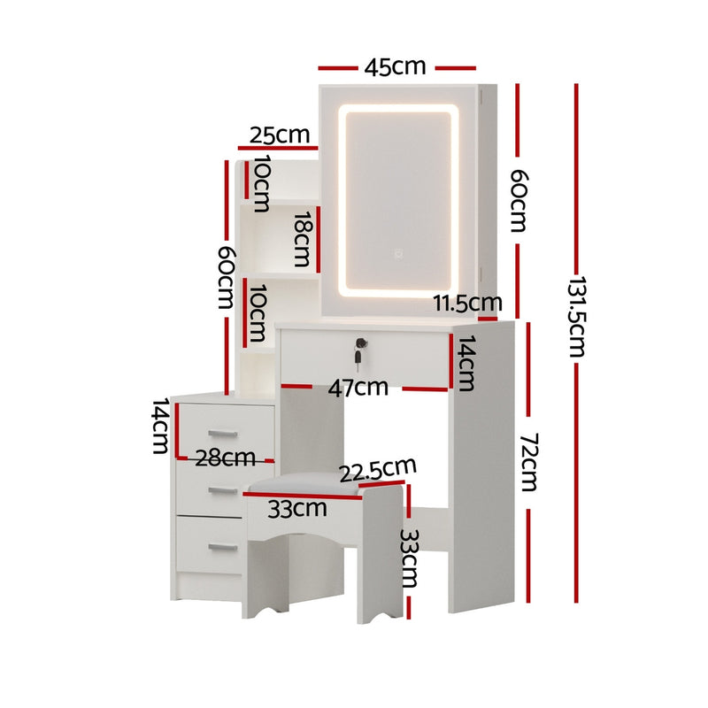 Dressing Table Vanity Desk Set Stool Led White-3