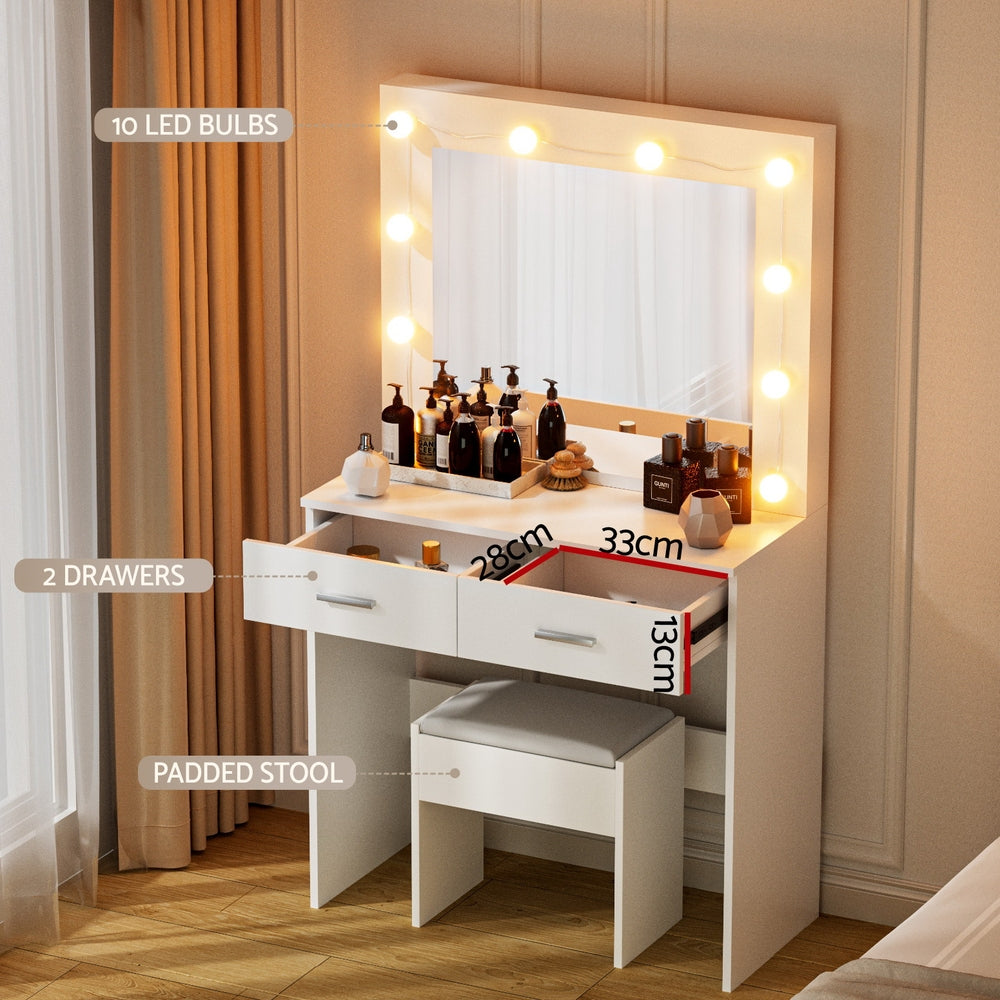 Dressing Table Vanity Desk Set Stool 10 Led Bulbs White-6
