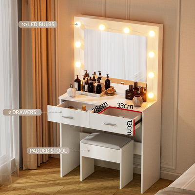 Dressing Table Vanity Desk Set Stool 10 Led Bulbs White