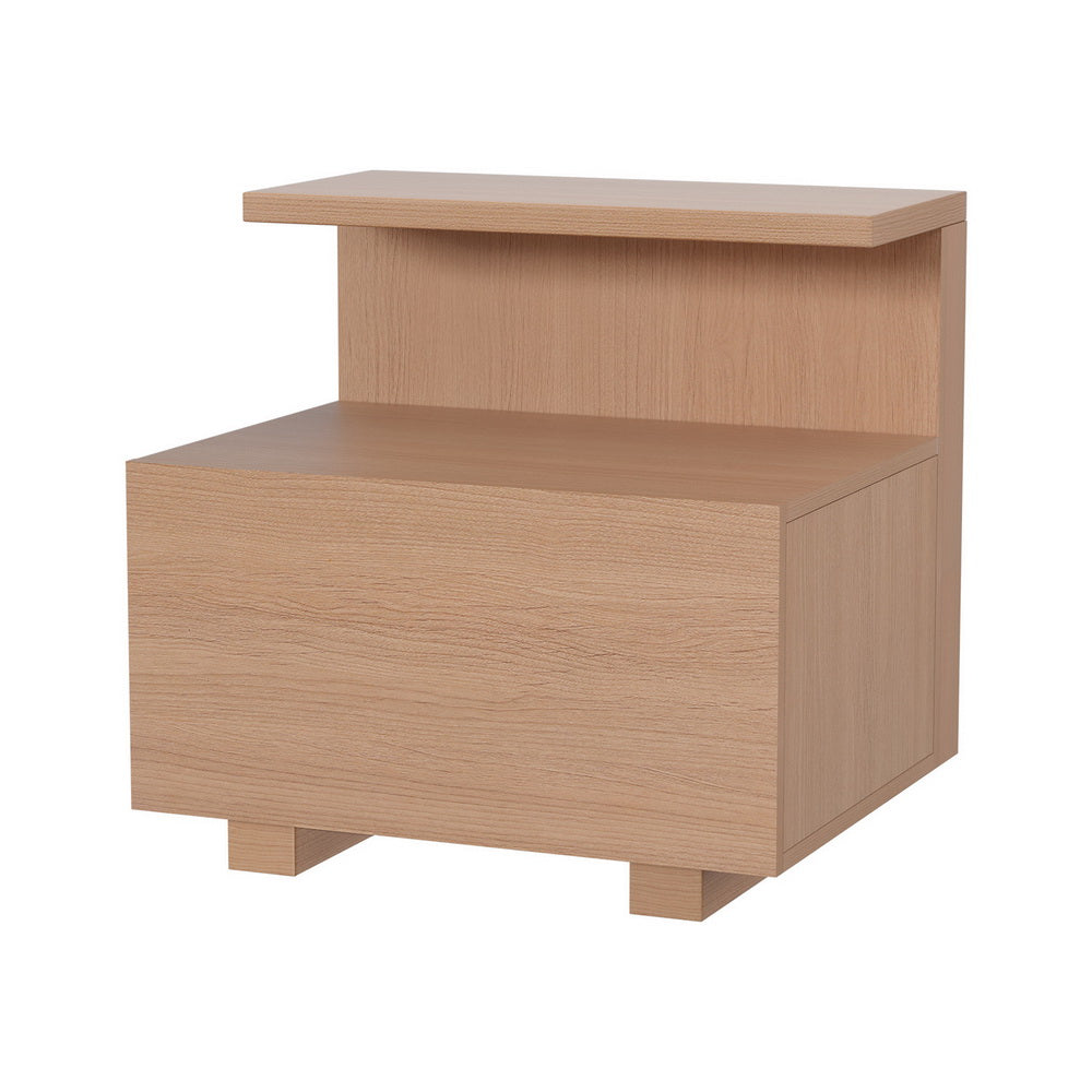 Contemporary Bedside Table with Shelf & Drawer - Pine