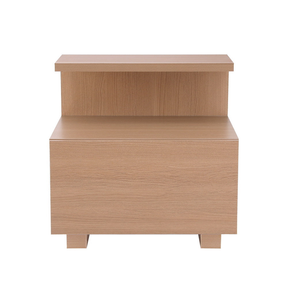 Contemporary Bedside Table with Shelf & Drawer - Pine in light wood finish for bedroom furniture by Bedzy