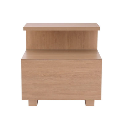 Contemporary Bedside Table with Shelf & Drawer - Pine in light wood finish for bedroom furniture by Bedzy