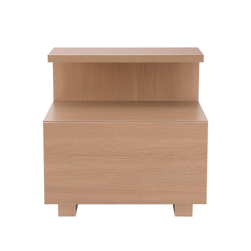 Contemporary Bedside Table with Shelf & Drawer - Pine in light wood finish for bedroom furniture by Bedzy