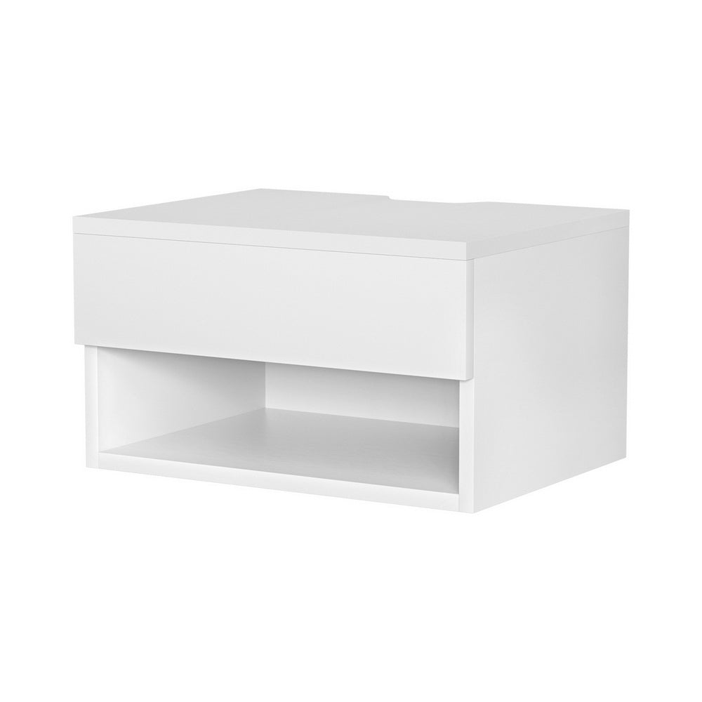 Floating Bedside Table Nightstand - White with single drawer and open shelf, modern bedroom furniture piece by Bedzy