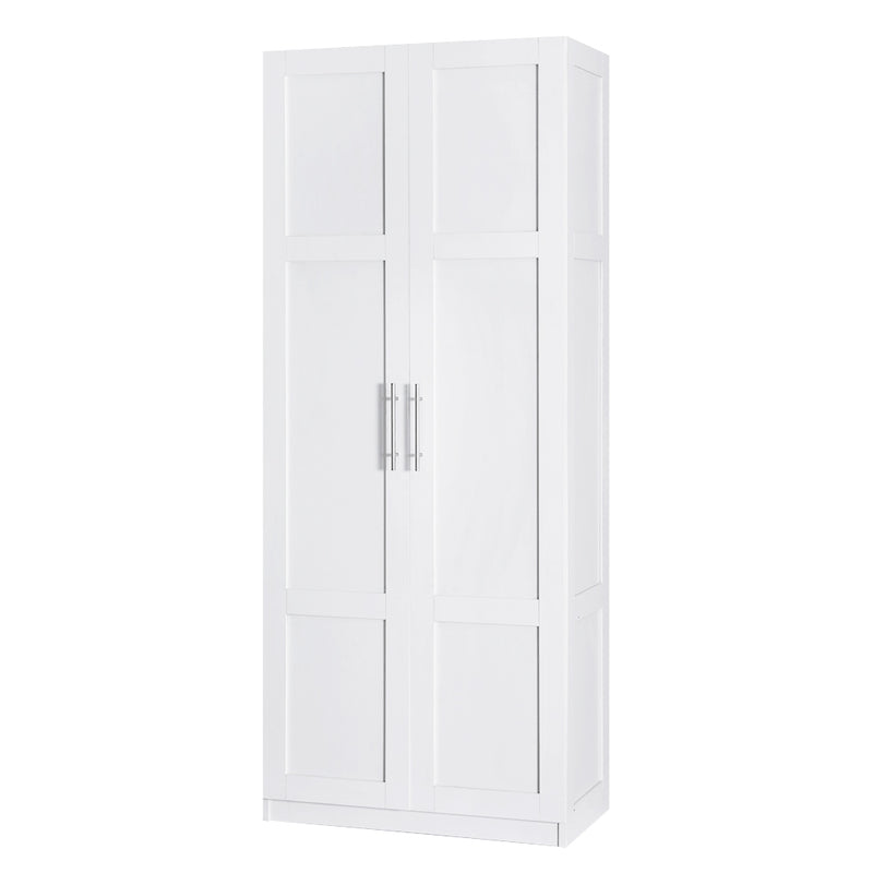 2 Door Wardrobe Bedroom Cupboard Closet Storage Cabinet Organiser White with wooden frame and metal handles in minimal design