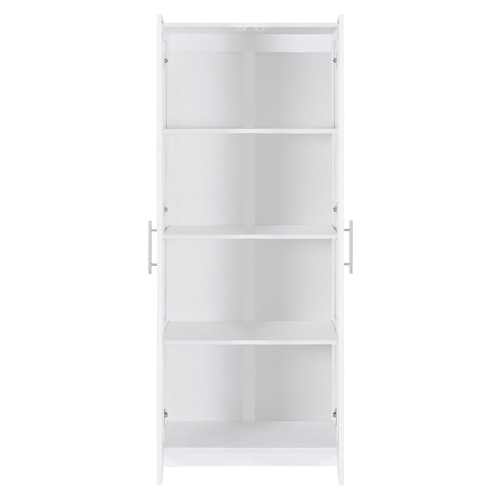 2 Door Wardrobe Bedroom Cupboard Closet Storage Cabinet Organiser White with four spacious shelves and silver handles