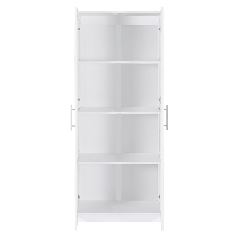 2 Door Wardrobe Bedroom Cupboard Closet Storage Cabinet Organiser White with four spacious shelves and silver handles