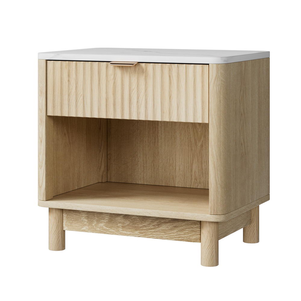 Bedside Table Nightstand 1 Drawer Shelves Pine