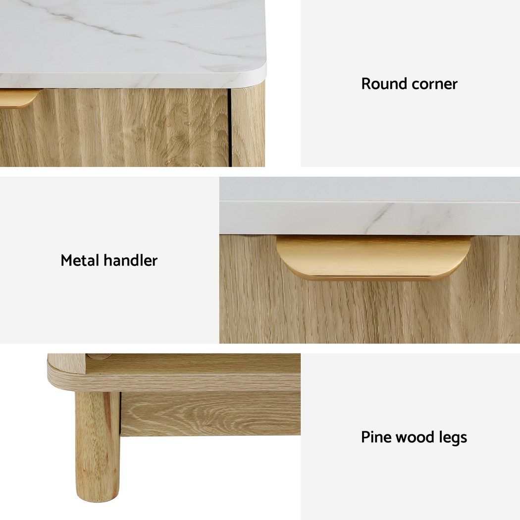 2X Bedside Table Nightstand 1 Drawer Shelves Pine