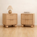 2x Bedside Table Round Legs 2 Drawers Pine