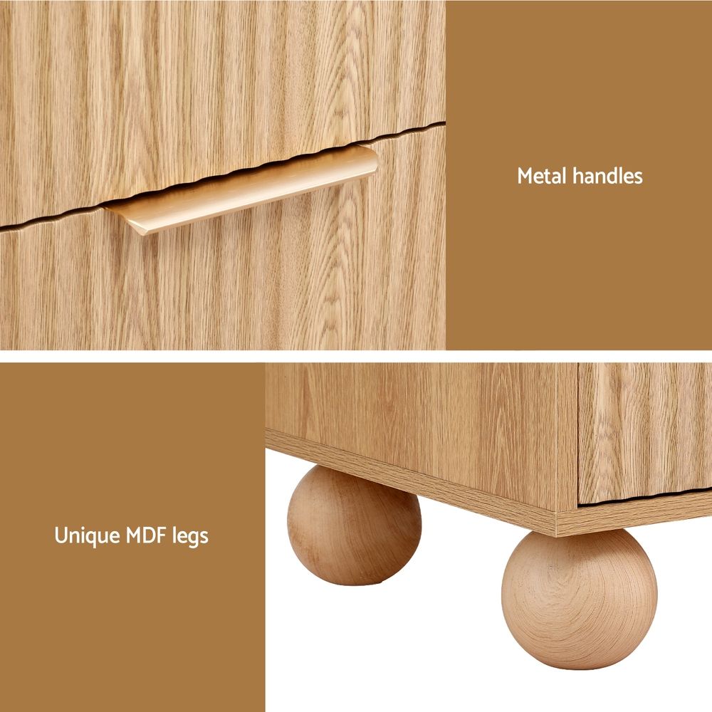 2x Bedside Table Round Legs 2 Drawers Pine