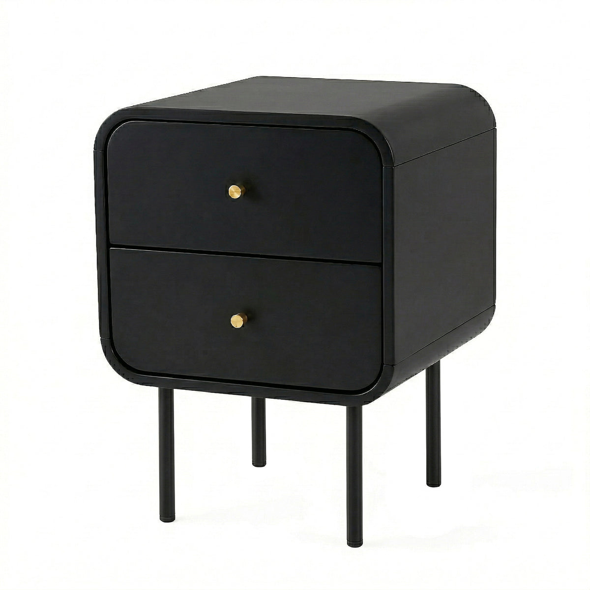 Bedside Table with 2 Drawers and Metal Handles - Black