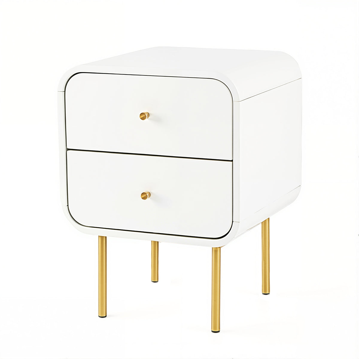 Bedside Table with 2 Drawers and Metal Handles - White