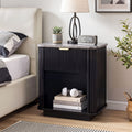 Bedside Table with 1 Drawer and Marble-Effect Top - Black