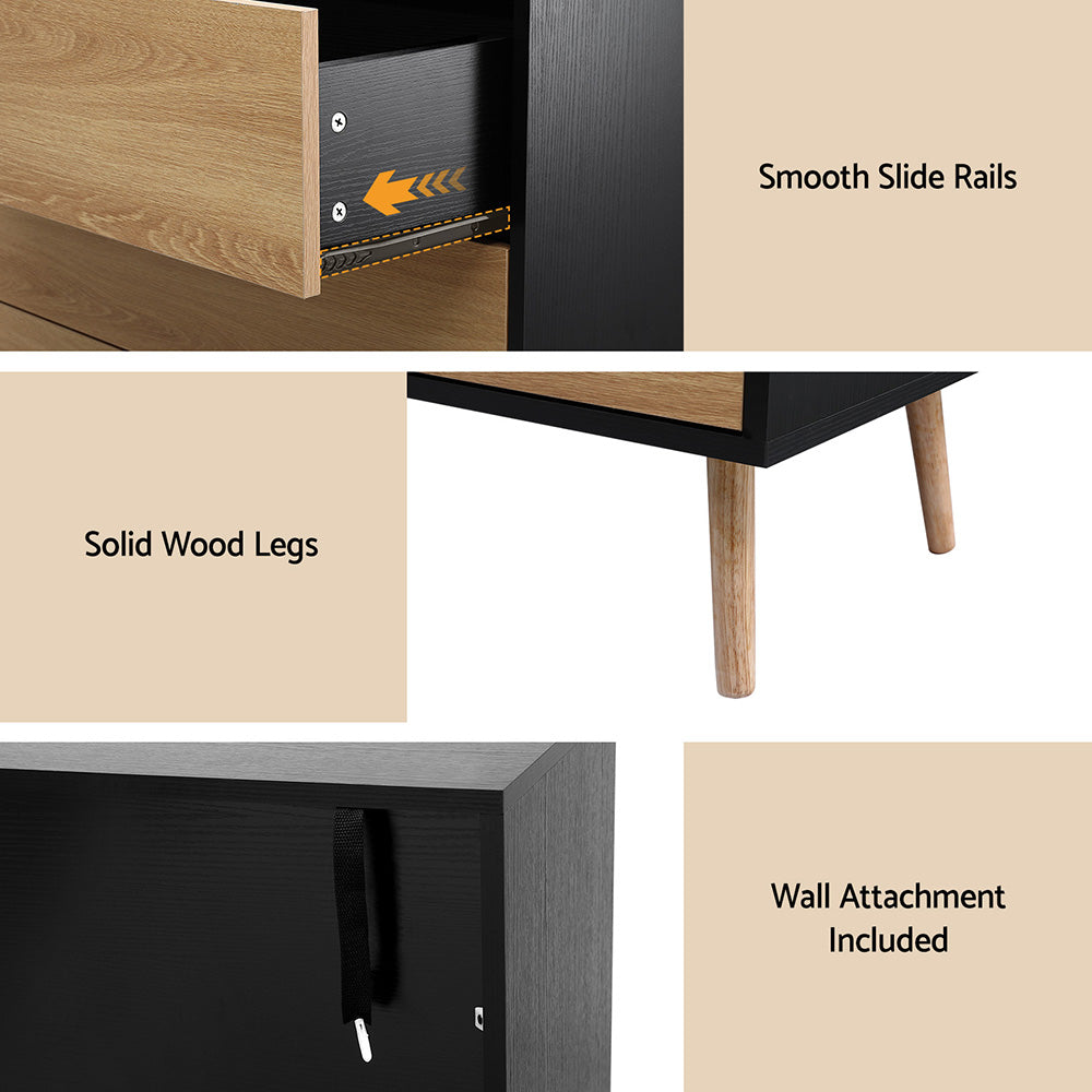 3 Chest of Drawers Dresser Table Black&Pine-7