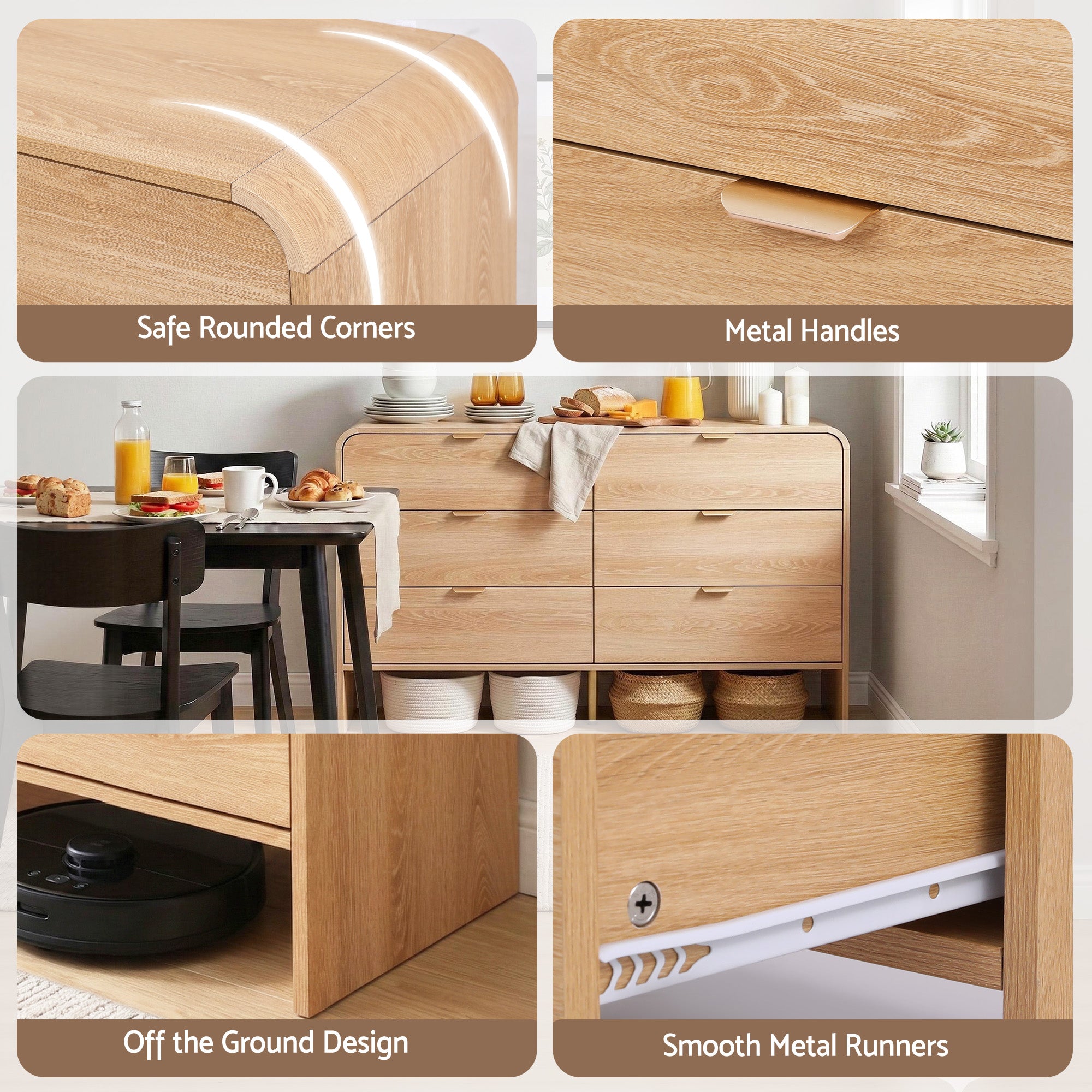 6 Drawer Chest of Drawers Dresser Cabinet - Pine