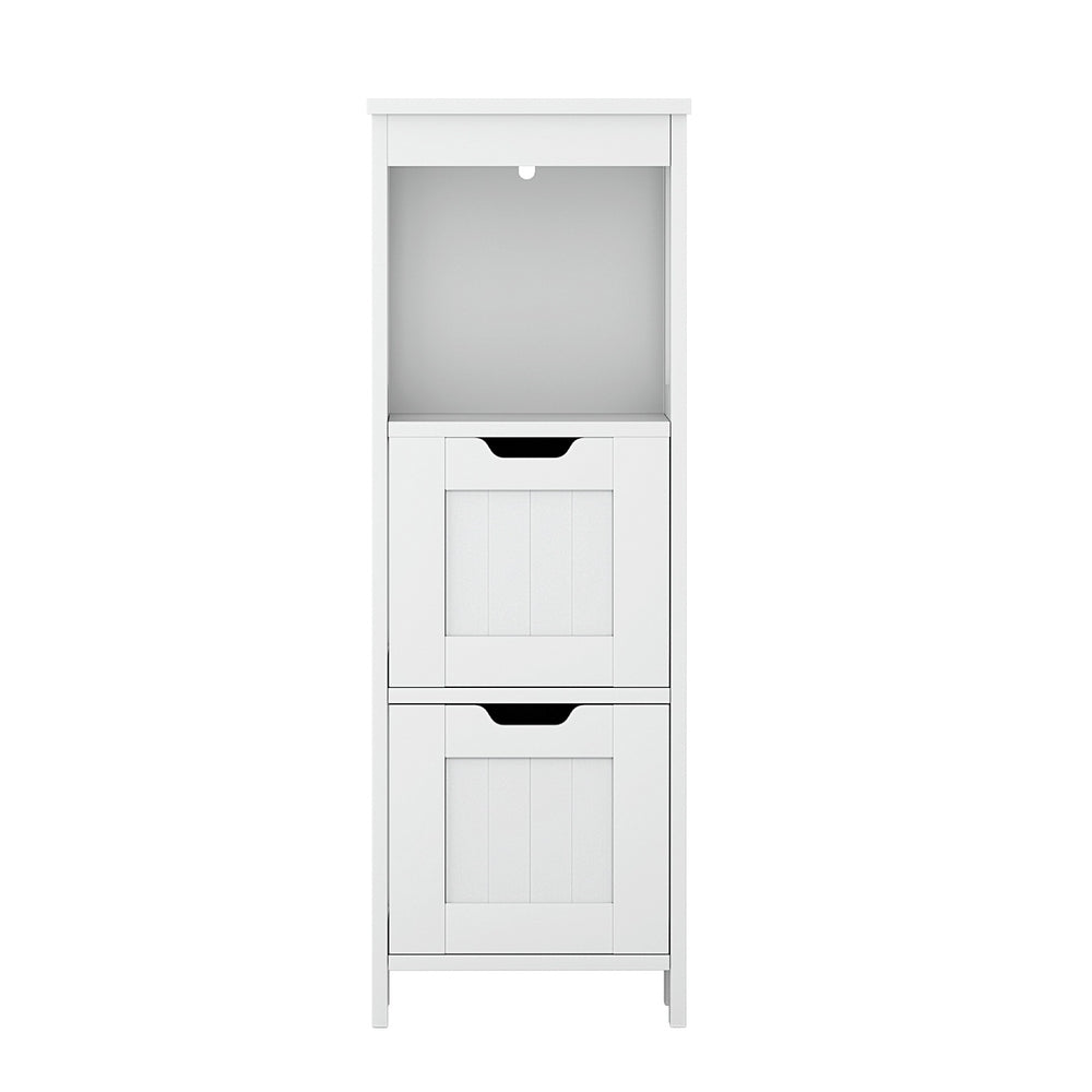 Bathroom Storage Cabinet 89cm Floor Toilet Drawer Bedroom Organizer Standing White with two drawers and open middle shelf in white finish