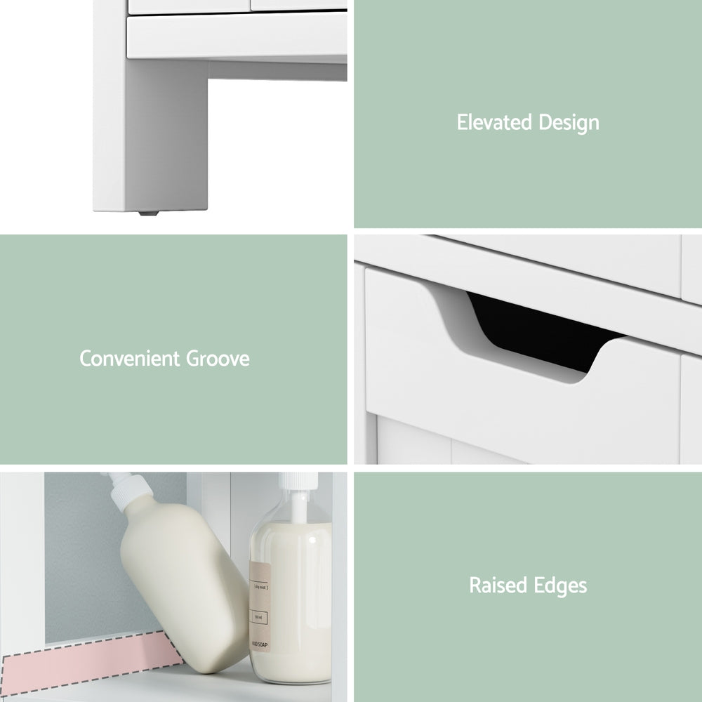 Bathroom Storage Cabinet 89cm Floor Toilet Drawer Bedroom Organizer Standing White with elevated legs and convenient groove handle design