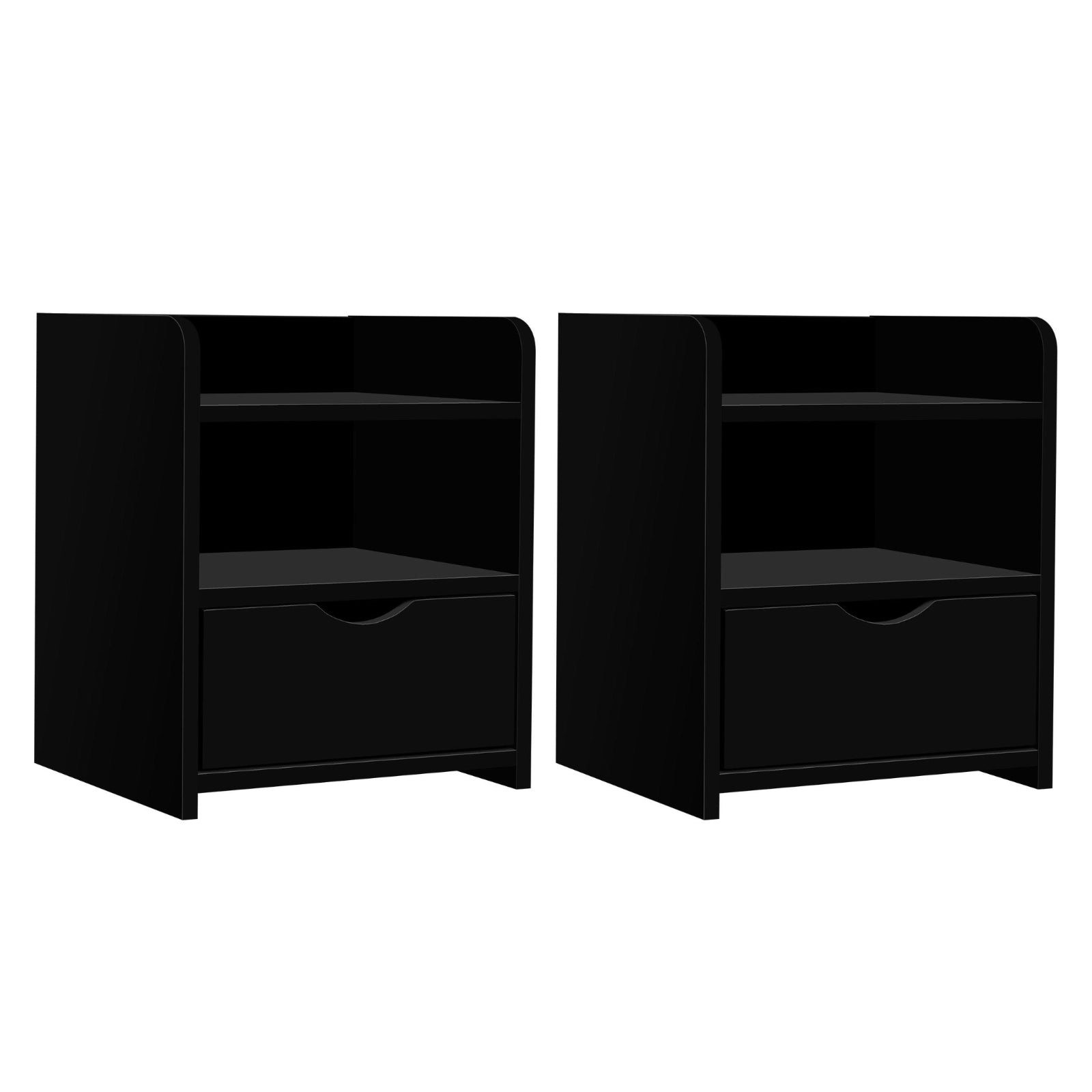 2X Bedside Table 1 Drawer with Shelf - FARA Black twin pack with drawer and open shelf for bedroom furniture by Bedzy