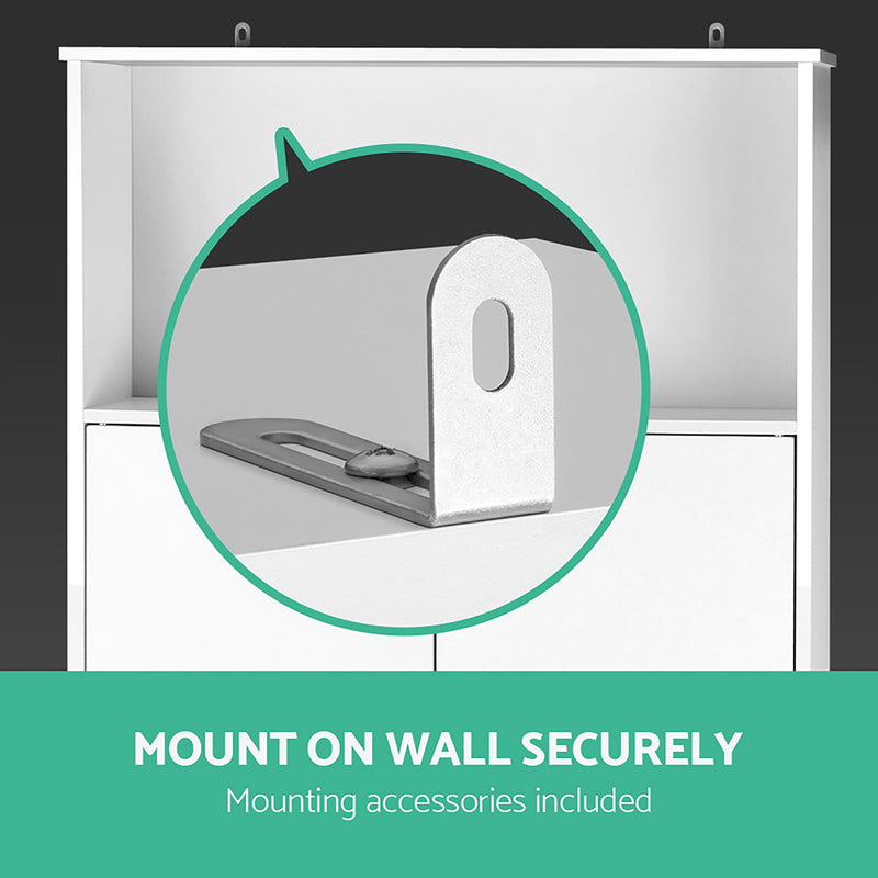 Bathroom Cabinet Over the Toilet Storage Shelf close-up of metal mounting bracket for secure wall installation