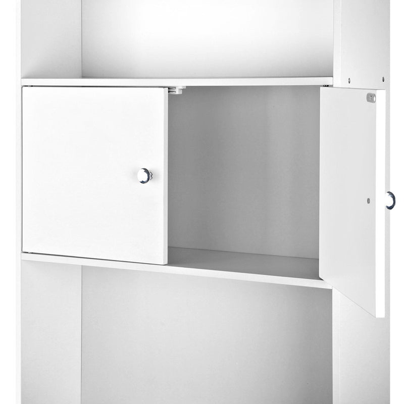 White Bathroom Cabinet Over the Toilet Storage Shelf with two doors and open shelving for bathroom essentials