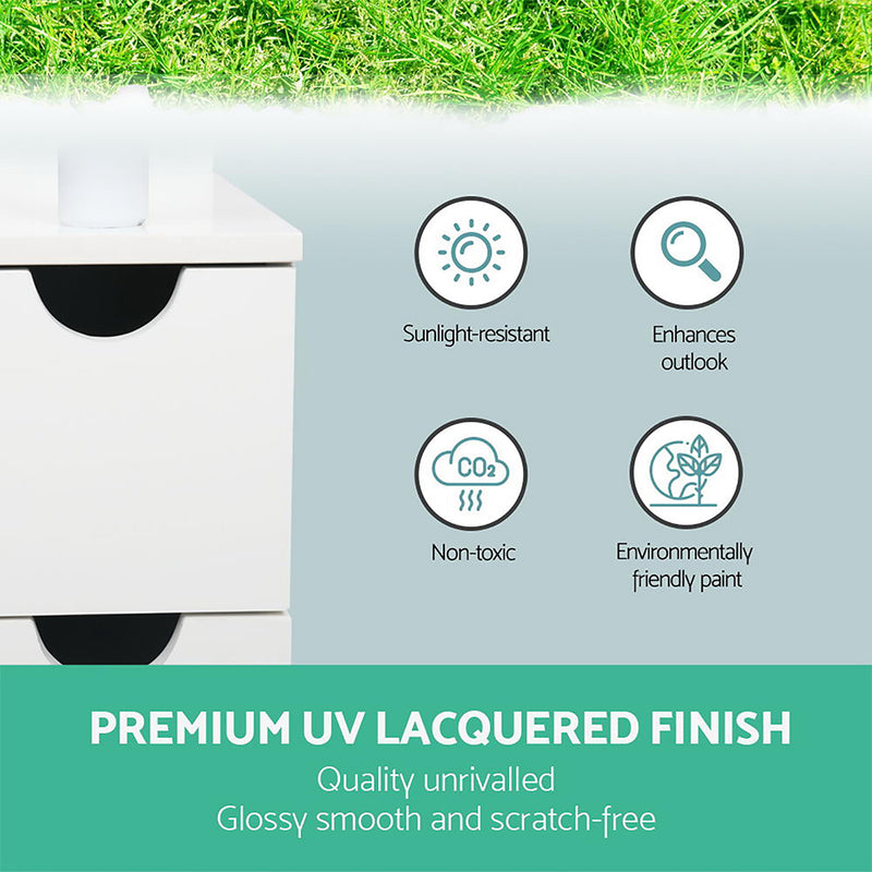 Close-up of Bathroom Cabinet Storage 118cm Shelf White highlighting UV lacquered finish with sunlight-resistant and non-toxic features