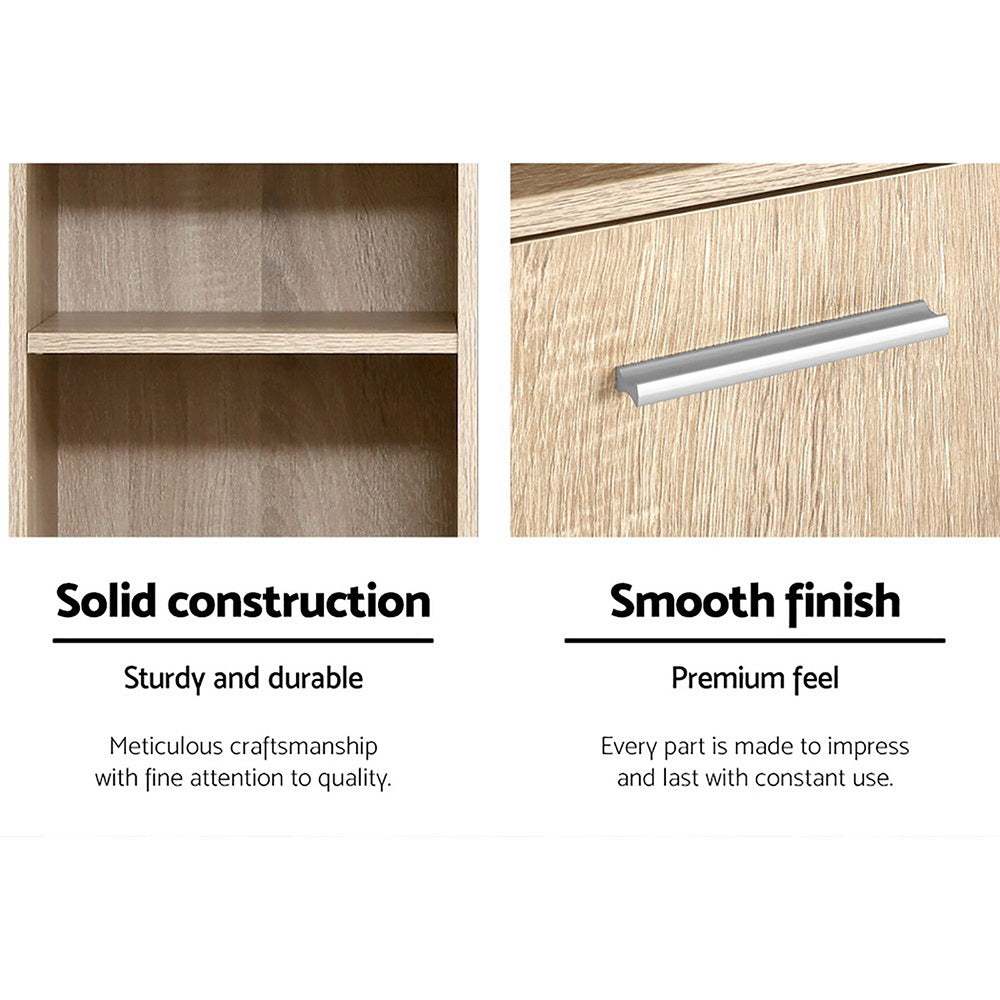 Close-up of Bathroom Cabinet Storage 185cm Wooden shelf and silver handle showing solid construction and smooth finish