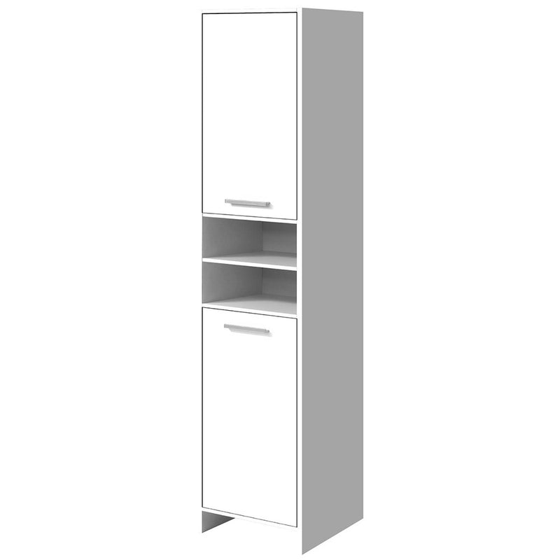 185cm Bathroom Tallboy Toilet Storage Cabinet Laundry Cupboard Adjustable Shelf White with two doors and open shelving
