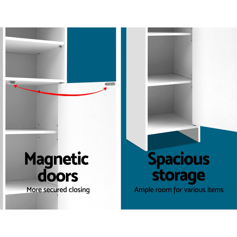 185cm Bathroom Tallboy Toilet Storage Cabinet Laundry Cupboard Adjustable Shelf White with magnetic doors and spacious interior shelves