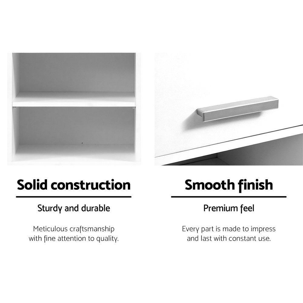 185cm Bathroom Tallboy Toilet Storage Cabinet Laundry Cupboard Adjustable Shelf White with sturdy shelves and modern handle close-up views