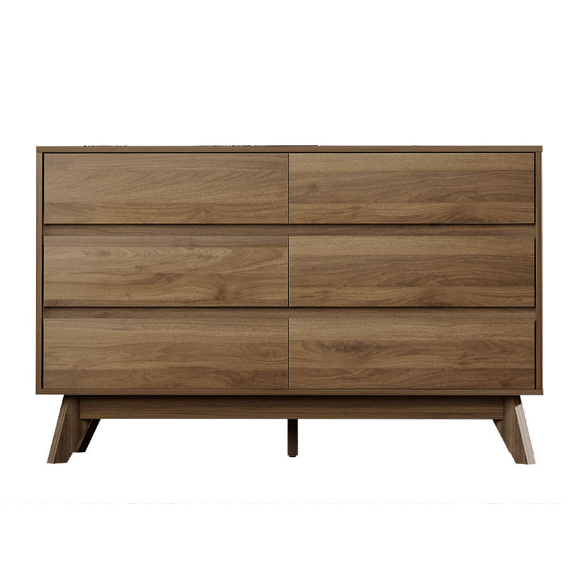 6 Drawer Lowboy Storage Cabinet Walnut with dark wood grain finish and sleek modern design for bedroom furniture