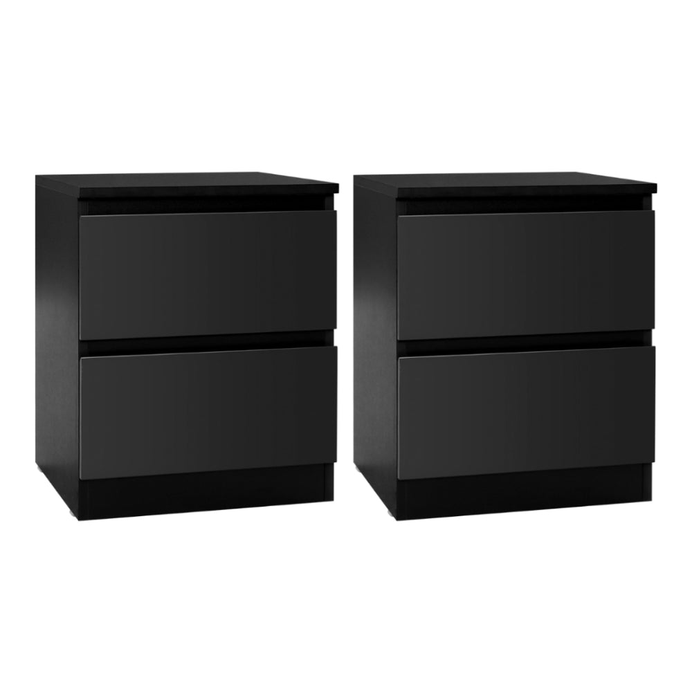 2x Bedside Table 2 Drawers - PEPE Black twin pack with sleek black finish and two spacious drawers for bedroom furniture by Bedzy