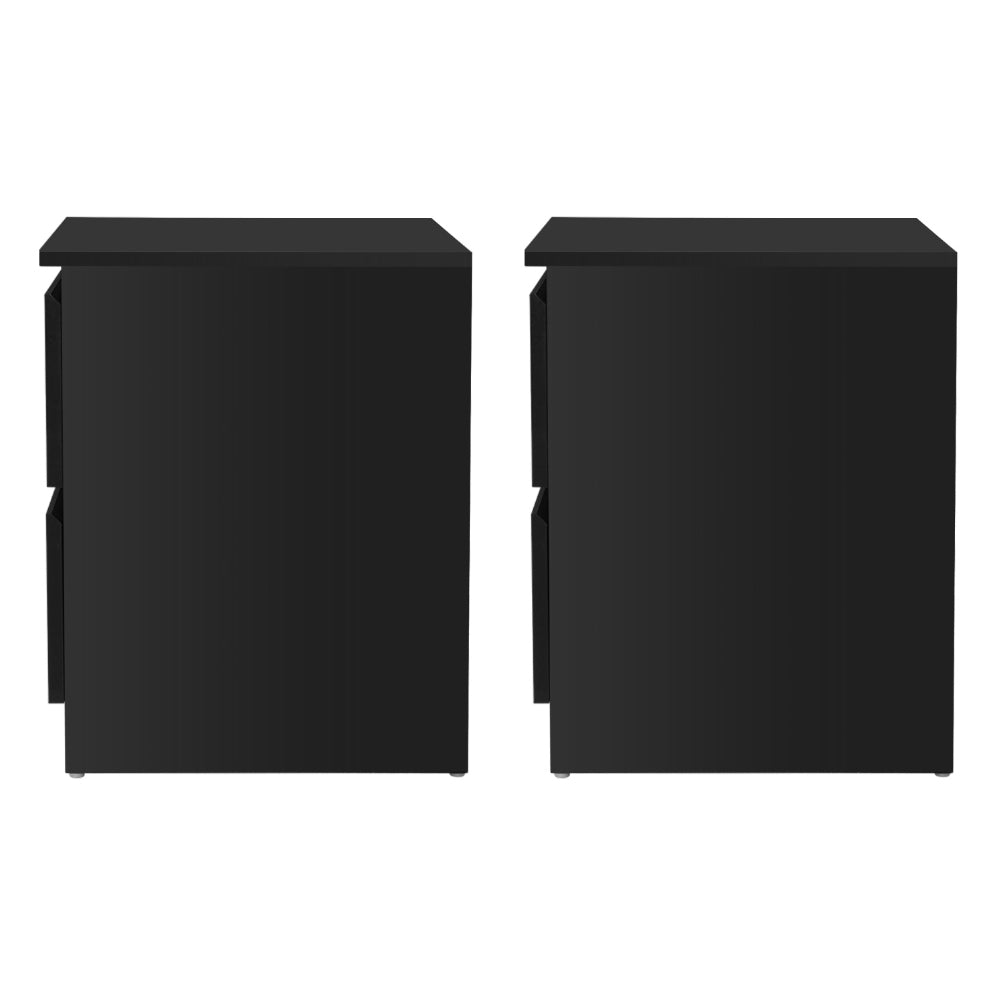 2x Bedside Table 2 Drawers - PEPE Black twin pack with two deep drawers and sleek modern bedroom furniture design