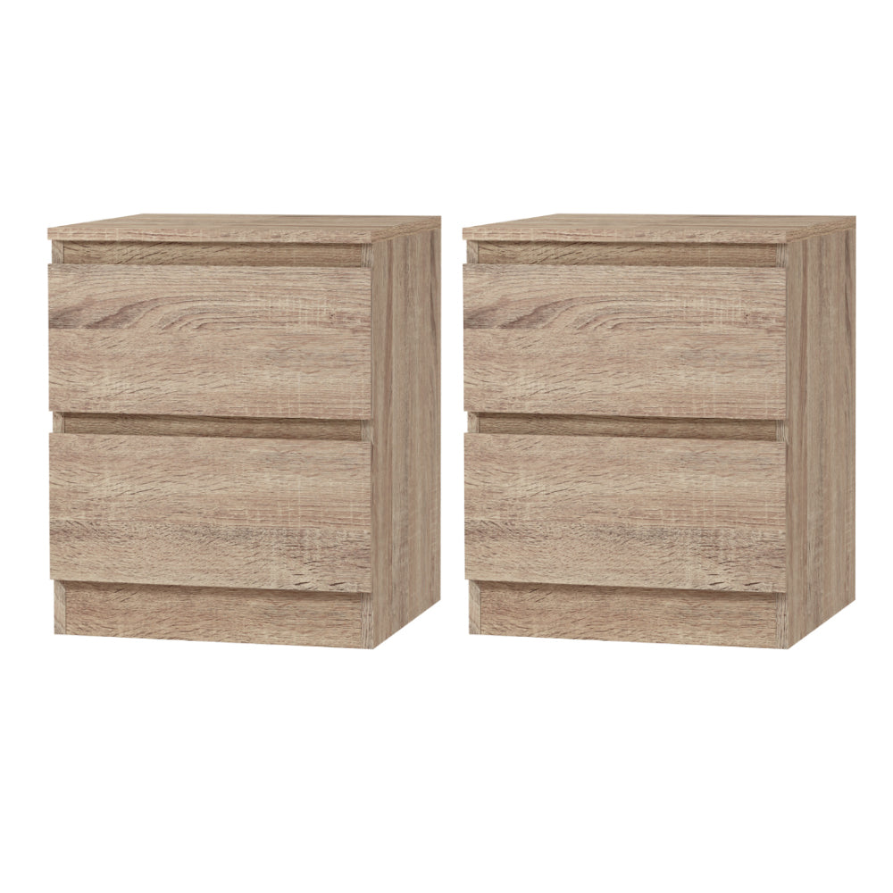 2x Bedside Table 2 Drawers - PEPE Oak twin pack with two deep drawers and oak finish for bedroom furniture