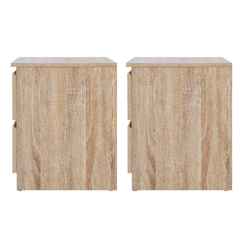 2x Bedside Table 2 Drawers - PEPE Oak twin pack bedside tables with two deep drawers in oak finish for bedroom furniture