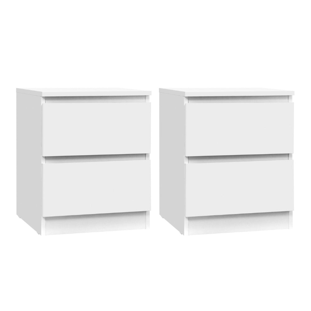 2x Bedside Table 2 Drawers - PEPE White twin pack with clean lines and two spacious drawers for bedroom furniture.