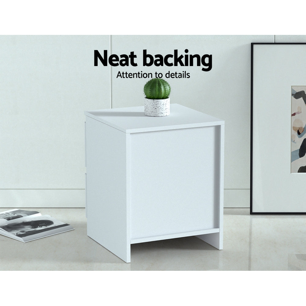 2x Bedside Table 2 Drawers - PEPE White twin pack bedside tables with neat backing and simple white design for bedroom furniture